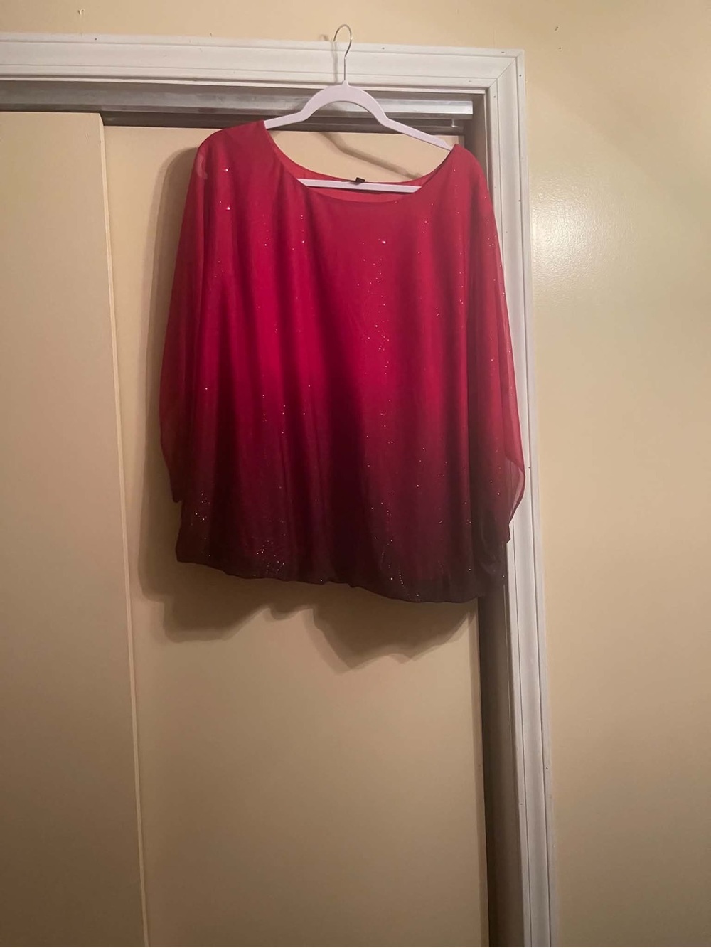Sara Michelle Red Ombre Sparkle Batwing Blouse